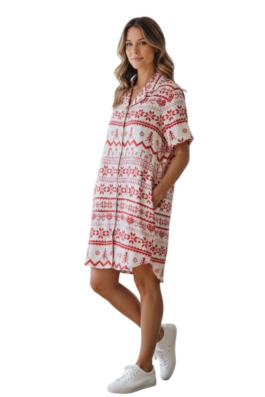Astanfy Nightgown V Neck Nightdress Christmas Print Size Large